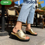 Ladies’ Open-Toe Wedge Mule Sandals – Elevated Block Heel Party Shoes