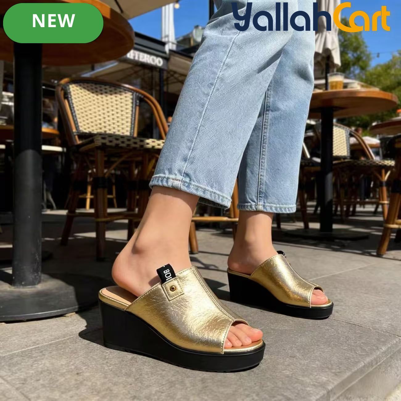 Ladies’ Open-Toe Wedge Mule Sandals – Elevated Block Heel Party Shoes