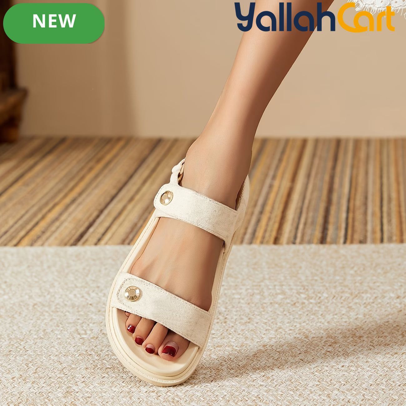 Women’s Open-Toe Single-Strap Sandals – Thick-Sole Roman-Inspired Beach Shoes