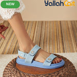 Women’s Open-Toe Single-Strap Sandals – Thick-Sole Roman-Inspired Beach Shoes