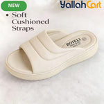 Women’s Quilted Platform Slide Sandals – Cushioned Strap Open-Toe Wedge Shoes