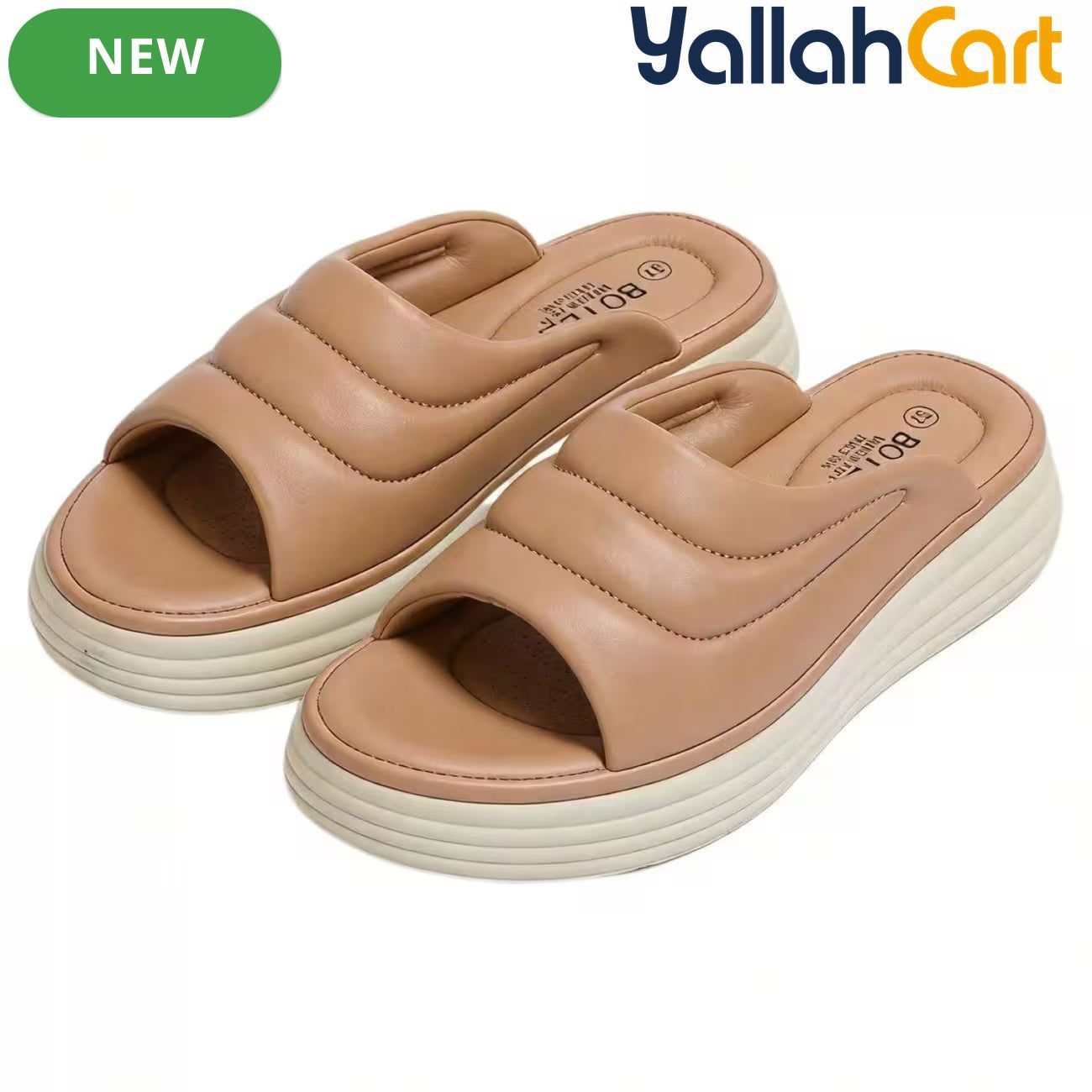 Women’s Quilted Platform Slide Sandals – Cushioned Strap Open-Toe Wedge Shoes