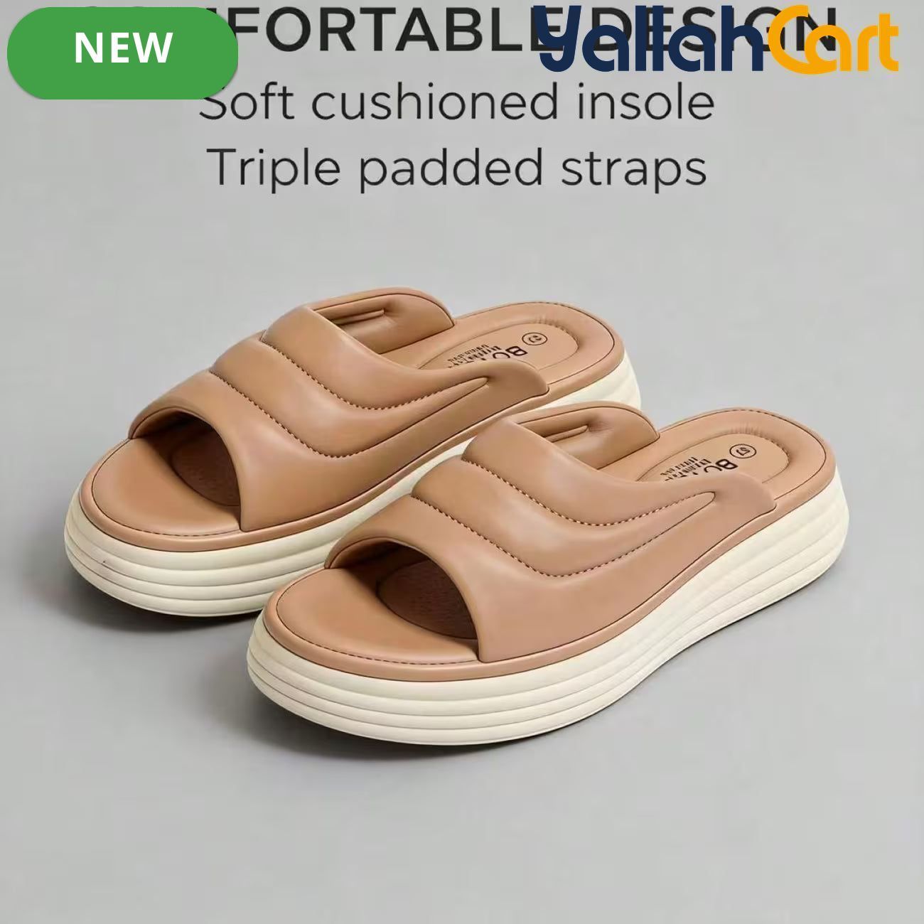 Women’s Quilted Platform Slide Sandals – Cushioned Strap Open-Toe Wedge Shoes