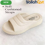 Women’s Quilted Platform Slide Sandals – Cushioned Strap Open-Toe Wedge Shoes