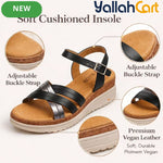 Women’s PU Wedge Sandals – Cross-Strap Adjustable Ankle Shoes with Cork Midsole