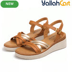 Women’s PU Wedge Sandals – Cross-Strap Adjustable Ankle Shoes with Cork Midsole