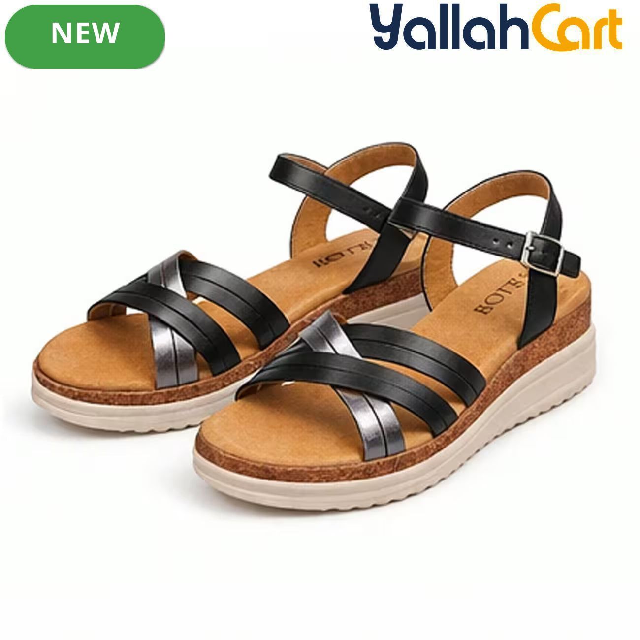 Women’s PU Wedge Sandals – Cross-Strap Adjustable Ankle Shoes with Cork Midsole