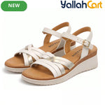 Women’s PU Wedge Sandals – Cross-Strap Adjustable Ankle Shoes with Cork Midsole