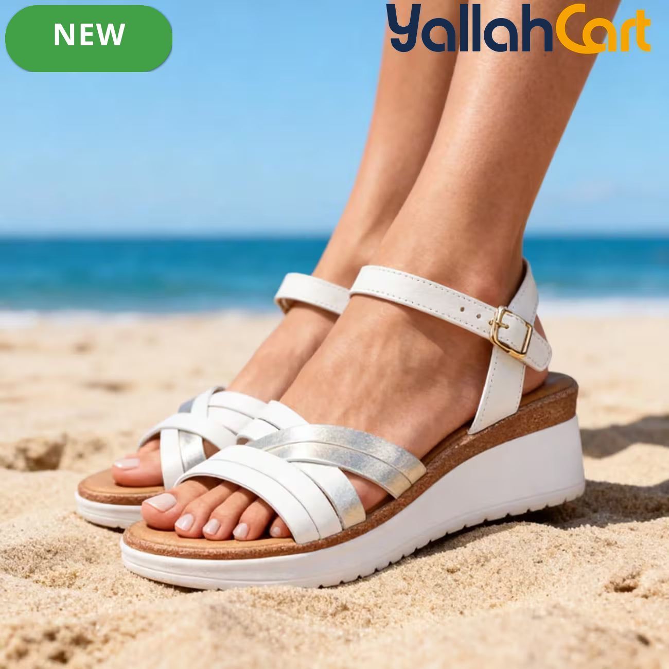 Women’s PU Wedge Sandals – Cross-Strap Adjustable Ankle Shoes with Cork Midsole