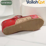 Women’s Red Retro Platform Sandals – Chunky Platform Heel with Mary Jane Strap