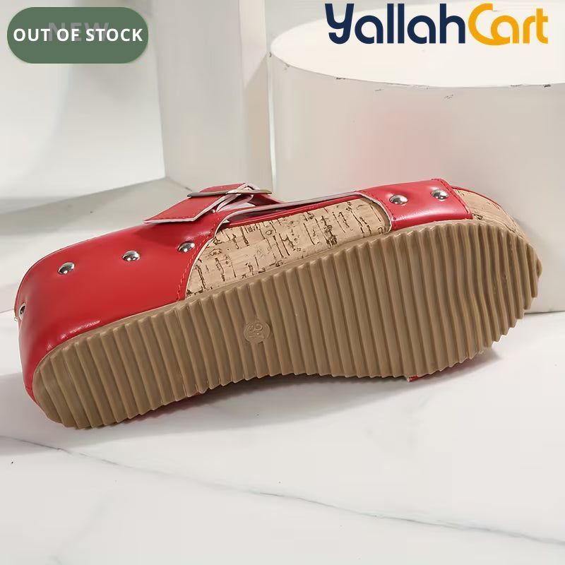 Women’s Red Retro Platform Sandals – Chunky Platform Heel with Mary Jane Strap