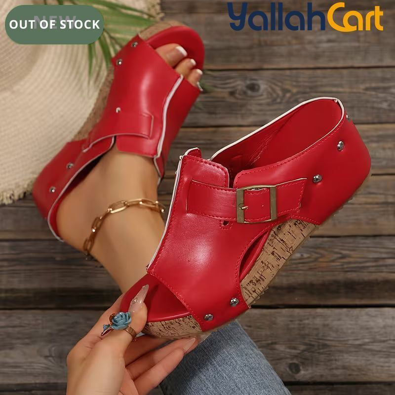 Women’s Red Retro Platform Sandals – Chunky Platform Heel with Mary Jane Strap