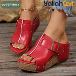 Women’s Red Retro Platform Sandals – Chunky Platform Heel with Mary Jane Strap