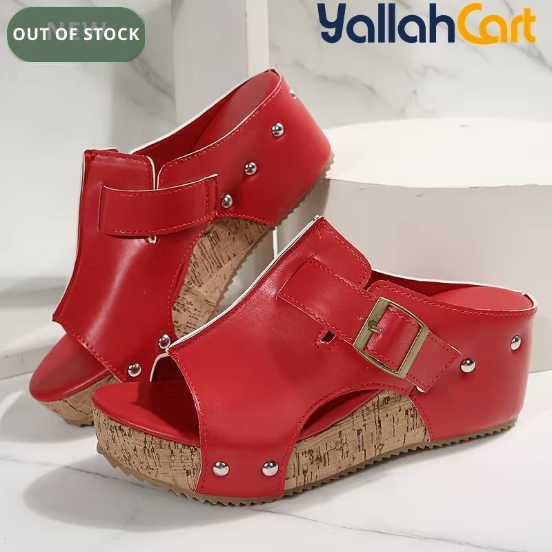 Women’s Red Retro Platform Sandals – Chunky Platform Heel with Mary Jane Strap
