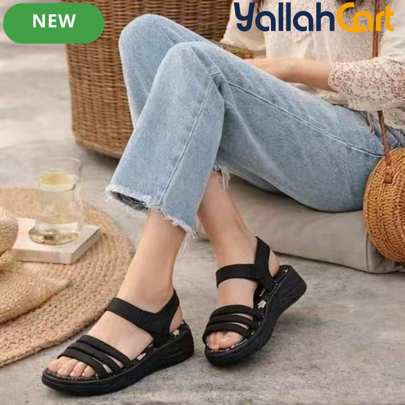 Women’s Floral Wedge Sandals – Open-Toe Ankle-Strap Summer Shoes