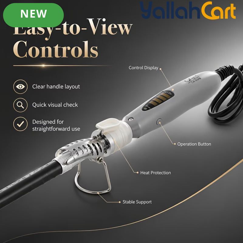 Professional Curling Wand, Ceramic Barrel, Anti-Scald Tip – Gray White