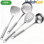 4-Piece Stainless Steel Kitchen Utensil Set – Wok Spatula, Ladle & Slotted Spoons