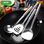 4-Piece Stainless Steel Kitchen Utensil Set – Wok Spatula, Ladle & Slotted Spoons