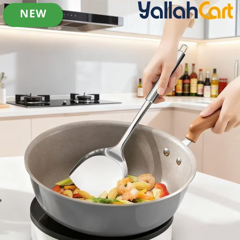 4-Piece Stainless Steel Kitchen Utensil Set – Wok Spatula, Ladle & Slotted Spoons