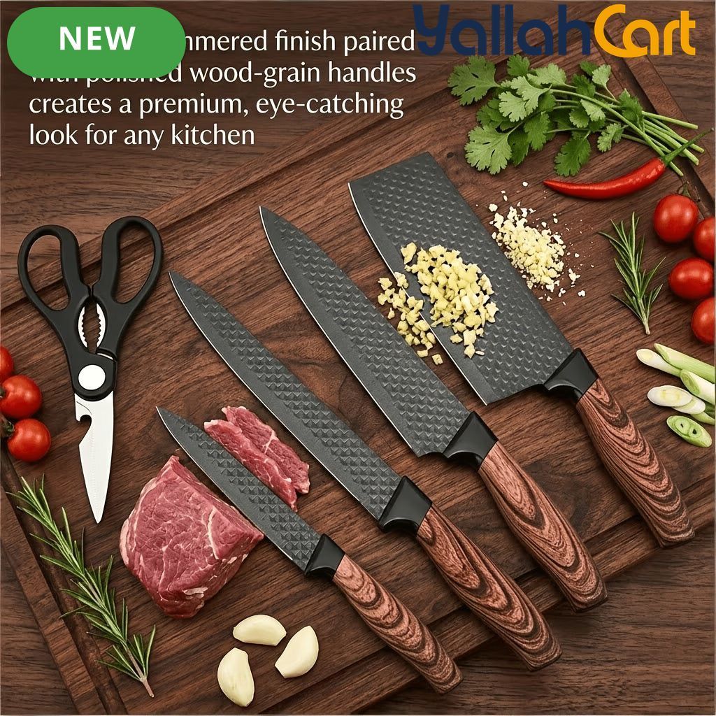 6-Piece Kitchen Knife Set with Stand & Scissors – Sharp Food Prep Cooking Tools