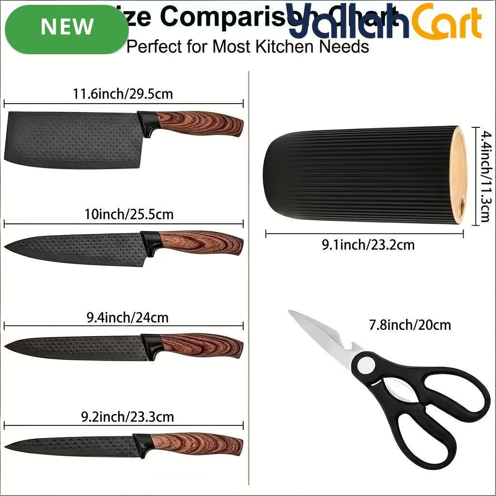 6-Piece Kitchen Knife Set with Stand & Scissors – Sharp Food Prep Cooking Tools