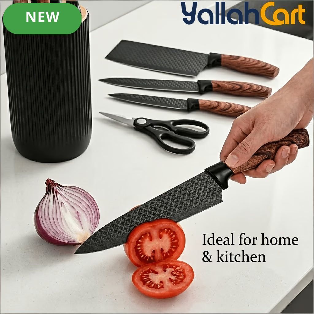 6-Piece Kitchen Knife Set with Stand & Scissors – Sharp Food Prep Cooking Tools