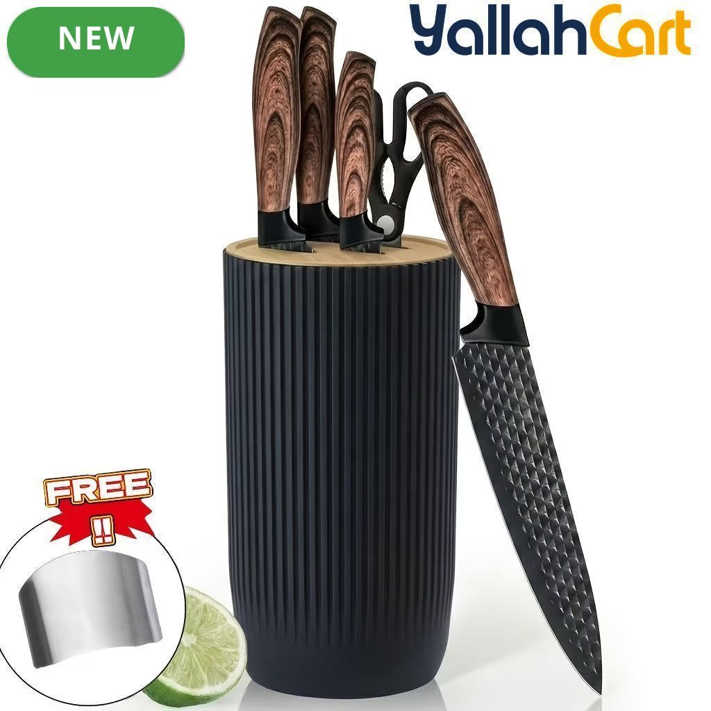 6-Piece Kitchen Knife Set with Stand & Scissors – Sharp Food Prep Cooking Tools