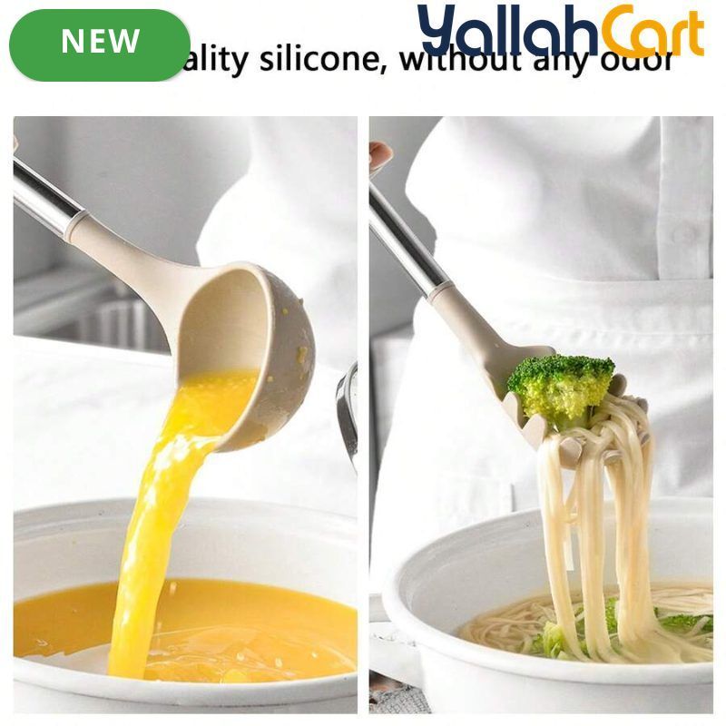 13-Piece Silicone Kitchen Utensil Set with Stainless Steel Handles & Drain Rack