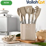 13-Piece Silicone Kitchen Utensil Set with Stainless Steel Handles & Drain Rack