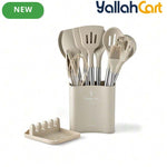 13-Piece Silicone Kitchen Utensil Set with Stainless Steel Handles & Drain Rack