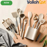 13-Piece Silicone Kitchen Utensil Set with Stainless Steel Handles & Drain Rack