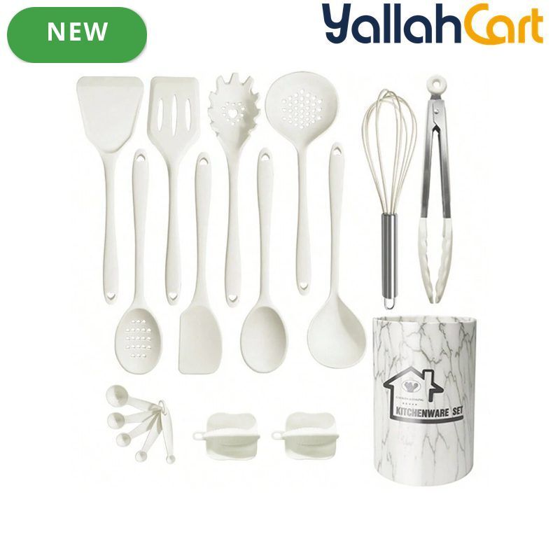18-Piece Silicone Kitchen Utensil Set with Storage Basket – Cooking & Baking Tools