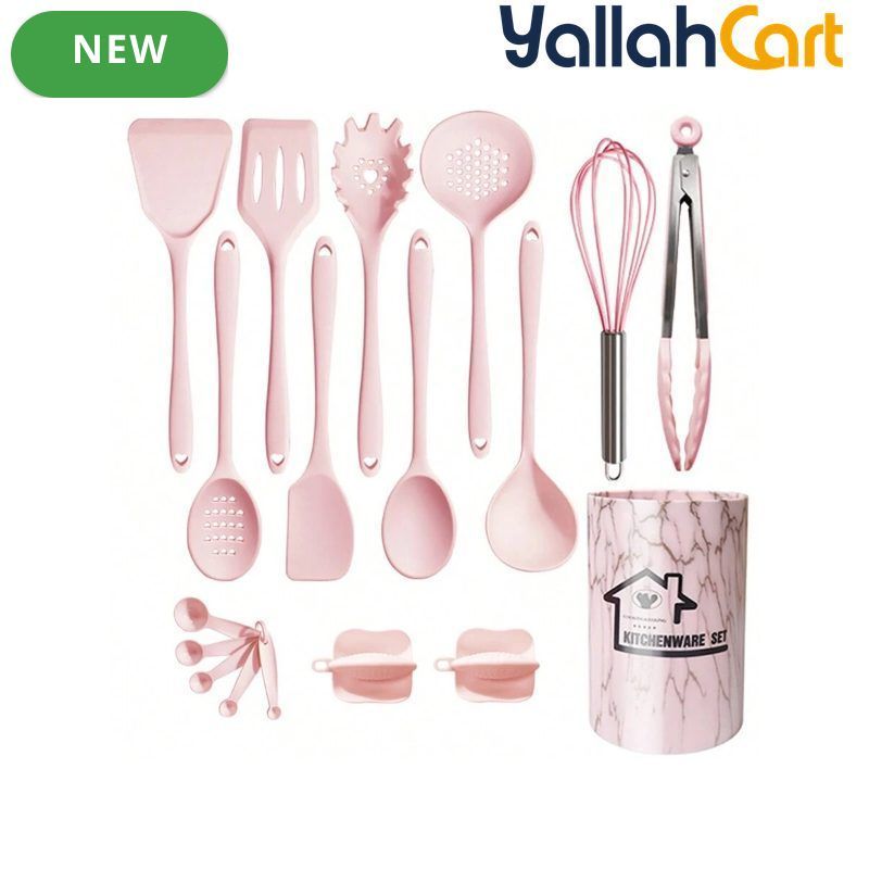 18-Piece Silicone Kitchen Utensil Set with Storage Basket – Cooking & Baking Tools