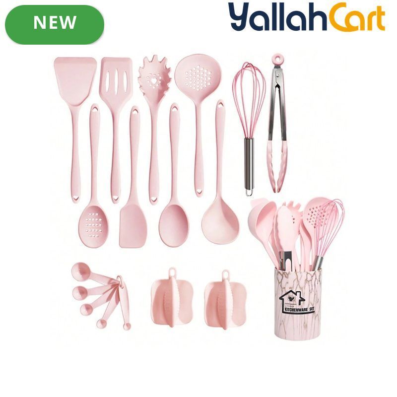 18-Piece Silicone Kitchen Utensil Set with Storage Basket – Cooking & Baking Tools