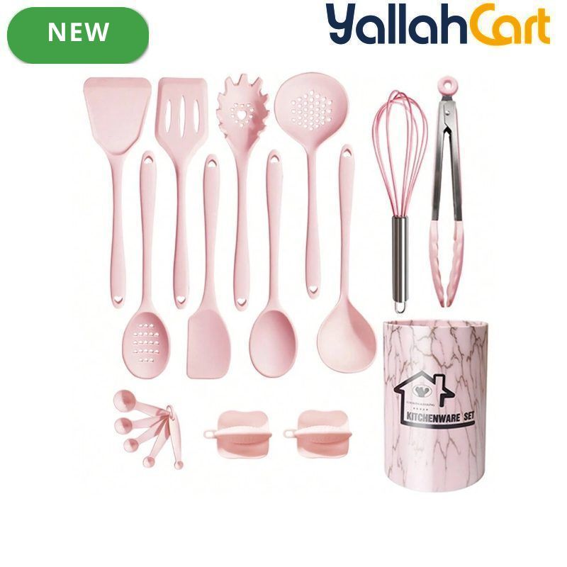 18-Piece Silicone Kitchen Utensil Set with Storage Basket – Cooking & Baking Tools