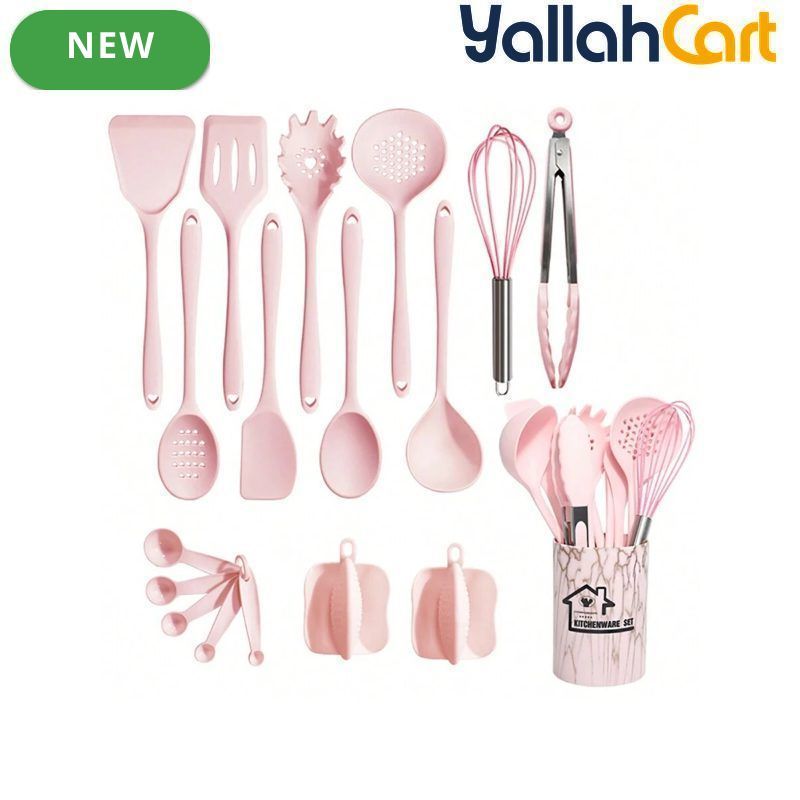 18-Piece Silicone Kitchen Utensil Set with Storage Basket – Cooking & Baking Tools