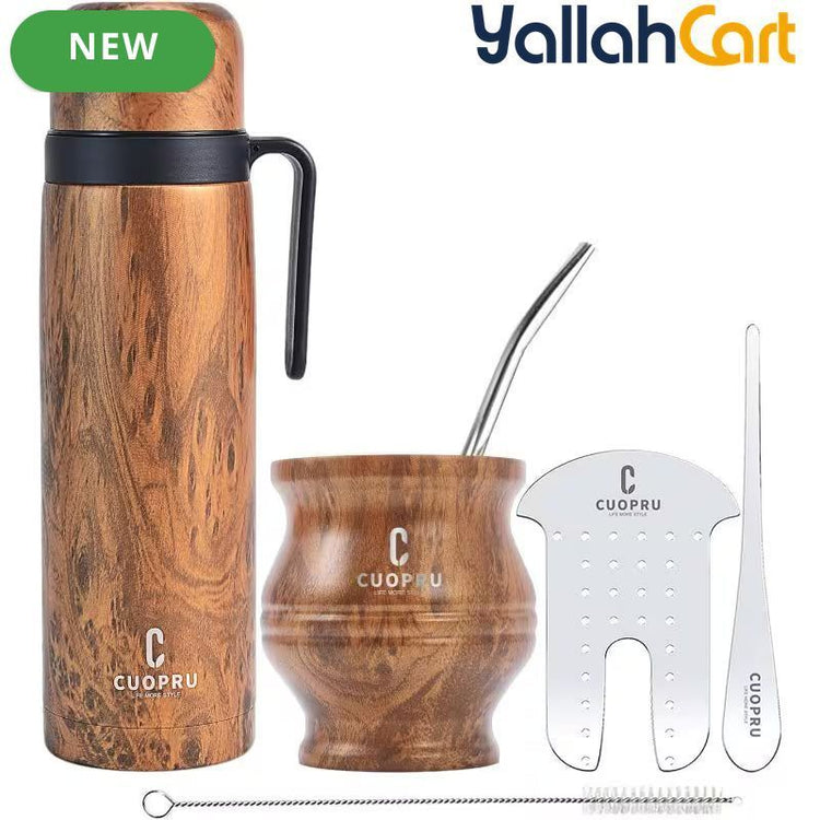 Modern Yerba Mate Thermo Cup Set – 304 Stainless Steel Gourd, Bombilla & Cleaning Brush