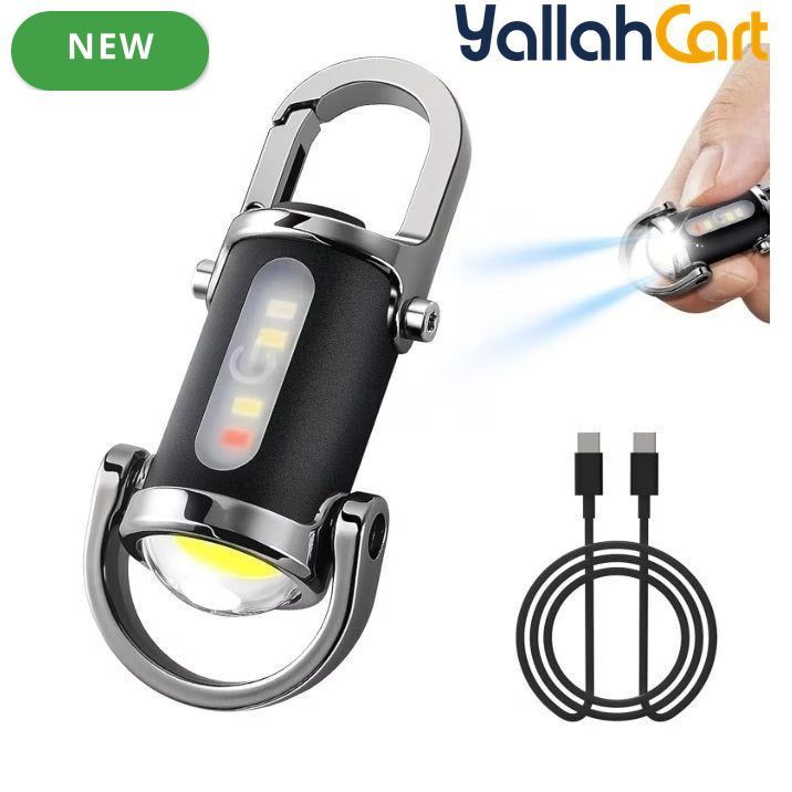 3-in-1 Mini USB Rechargeable COB LED Keychain Flashlight with Carabiner - Black